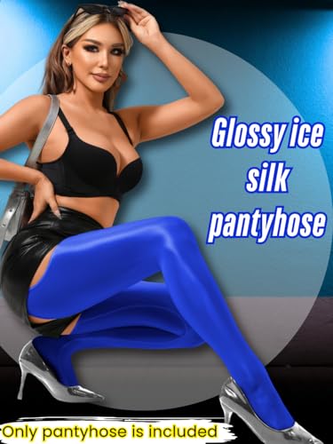 Image of ChiaoLezhee Sexy Shiny Tights, Sheer High-Waisted, Suspender Pantyhose For Women Rave Party Outfits Leggings Pants Exotic