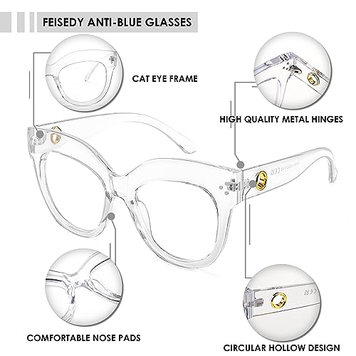 Image of FEISEDY Cat Eye Blue Light Glasses Oversized Vintage Chunky Computer Glasses for Women Hipster Party B0026