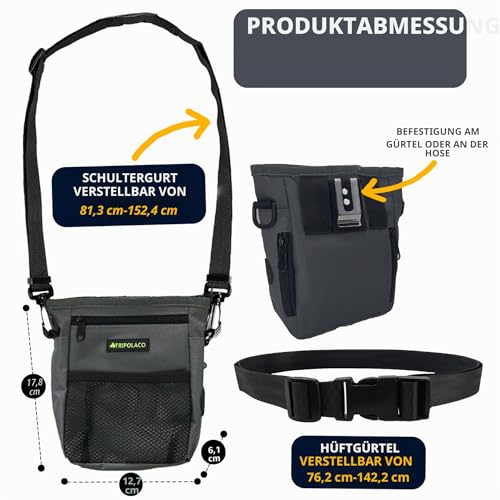 TRIPOLACO Leckerlitasche für Hunde – Magnetischer Leckerlibeutel für Hunde mit Mehreren Taschen, Kotbeutelspender & Handyfach, 3 Tragevarianten - Idealer Futterbeutel Hundetraining & Spaziergänge