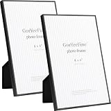GorYeeFine 4x6'' Matte Black Metal Picture Frames 2Pack with HD-Tempered Glass - Minimalist Design Thin Edge with Beading, Velvet Back,Tabletop & Wall Mount