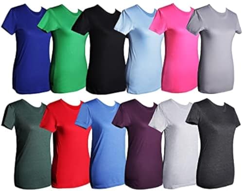 BILLIONHATS Womens T-Shirts in Bulk, Cotton Crew Neck Scoop Short Sleeve Tees Assorted Colors Bulk