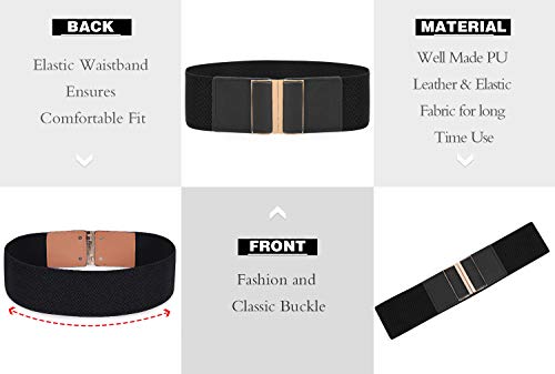 Image of Women Belt for Dress Black Wide Elastic Stretch Waist Belt Retro Cinch Belt