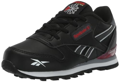 Reebok Baby Classic Leather Step N Flash Sneaker, Core Black/Pure Grey/Vector Red, 9 US Unisex Infant