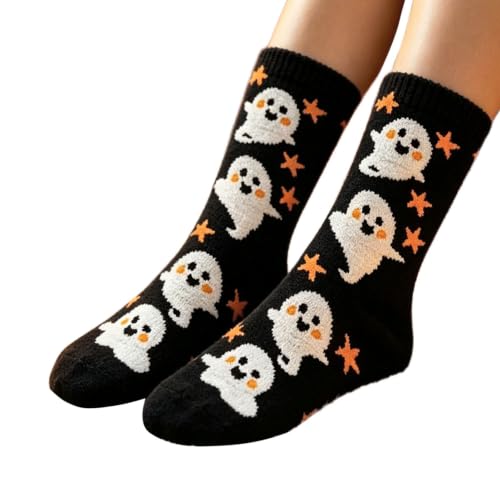 Funny Halloween Socks Womens Fleece Cute Pumpkin Ghost Bat Pattern Socks - image 4