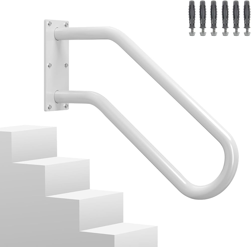 LQSYBHD Hand Rails for Outdoor Steps, Stair Railing Indoor & Outdoor Wall Mount U-Shaped Stair Handrails for 1-3 Steps, Railing for Kids, Elderly, Pregnant Women, Disabled(Size:1Pcs,Color:White)