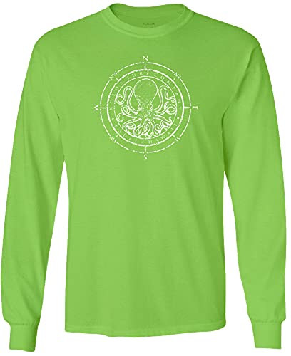 Joe's USA Koloa Octopus Logo Heavy Cotton Long Sleeve T-Shirt-XL-Lime/w