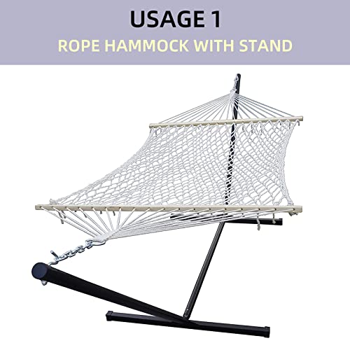 Sunlax Double Hammock With Stand - 2 Person Cotton Rope Hammock With 12Ft Portable Steel Stand ,Spreader Bar, Pad, Detachable Pillow, Indoor Or Outdoor Use,Coffee Stripe #TOP2