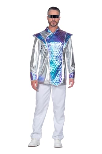 Haut métallisé futuriste brillant veste spatiale holographique homme