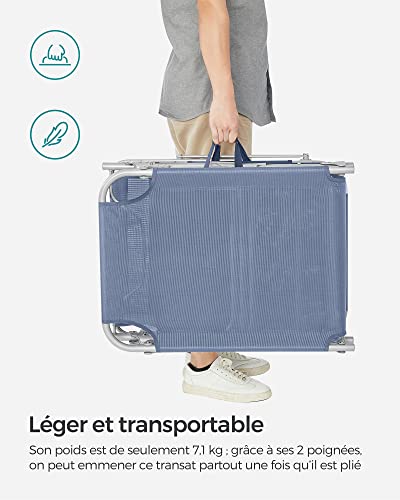 Chaise longue pliable pare-soleil 360° bleu SONGMICS