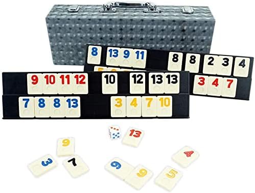 LEQUPLAY 106 Rummy Tile Game,Colored Rummy Game with 4 Durable Trays and Leather Box for Kids and Family