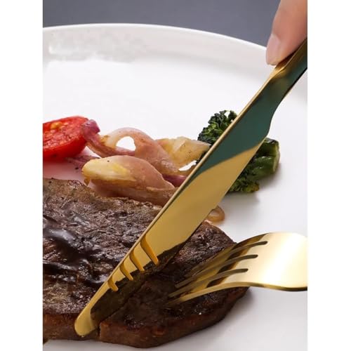 Image of Premium Daily Use Cutlery Stainless Steel Luxury Flatware Serving Dinner Spoon Fork Knife Reusable Mirror Finish for Home Kitchen Dining Table and Gifts (Set of 20, Gold)