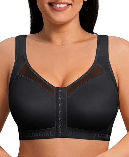 FeelinGirl Surgical Bras Post Surgery After Breast Augmentation Supportive Mastectomy Bra Black Medium