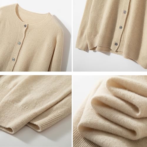 Image of Women's 100% Merino Wool Crew Neck Cardigan Lightweight Sweaters | Long Sleeve, Open Front, Button Down, Soft Knitted Coat, Casual, Breathable Tops, Business Outerwear, Cashmere Alternative