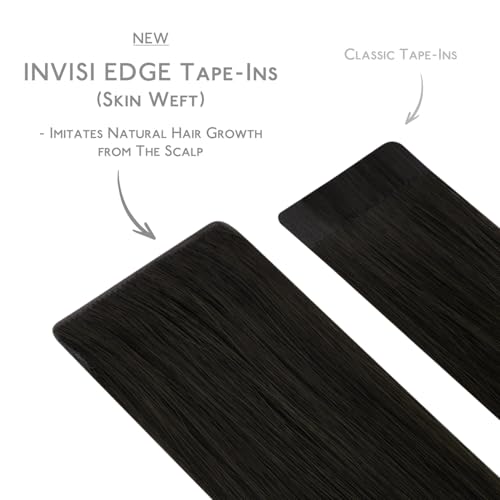 Image of WENNALIFE Invisi Edge Tape in Hair Extensions Human Hair,#1B,22 Inch | 22 Inch 50g 20pcs (Invisi Edge & Classic) Natural Black Invisi Remy Hair Natural Seamless Injected Tape Ins