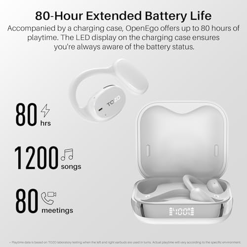Image of TOZO OpenEgo Open Ear Earbuds Bluetooth Headphones, 5.3 Bluetooth Sport Earbuds with Earhooks for 80Hrs Playtime,32 EQ Modes, Digital Display, Clear Calls, Comfortable Wear for Running, Work