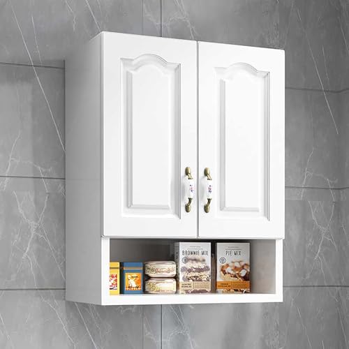 XIGOUZIQU Armario de Pared, Armario de Almacenamiento, botiquín de Madera, despensa de Cocina, Armario de Pared for baño, lavandería, Cocina, Garaje, Blanco(60x30cm/23.62x11.81in)