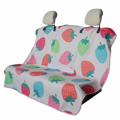 Image of Back Seat Cover for Car Trucks Van SUV Jeep,Waterproof Rear Bench Towel Seat Covers for Dogs and Kids,Automotive Backseat Protector (Strawberry)