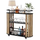 Tribesigns Carro de servir con ruedas, carrito de cocina de 3 niveles en diseño industrial, carrito con estantes de madera y marco de metal, carrito de bebidas para bar en casa, cocina, comedor y