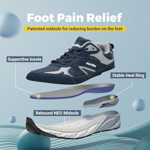 FitVille Wide Walking Shoes for Men Extra Wide Width Sneakers with Arch Support for Flat Feet Heel Pain Relief Plantar Fasciitis - Rebound NEO V1 - Image 4