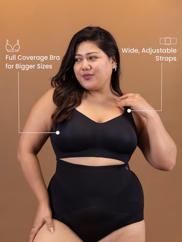Image of Krvvy Premium Plus Size Super Supportive Bra | Full Coverage for Heavy Bust | Wireless Bra for Saggy Breast Support, Removable Cups, Wide Straps and Seamless Everyday Padded Bra 4 Hook Closure