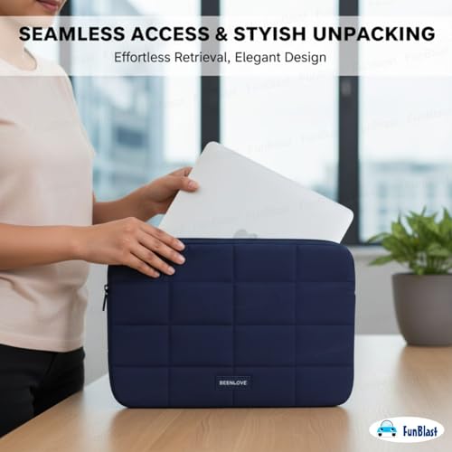 Image of FunBlast Padded Laptop Cover Bag - Laptop Sleeve Bag, Multifunctional Shockproof, Waterproof Laptop Case, 14 Inches Business Bags for Business, Travel, College (Navyblue)