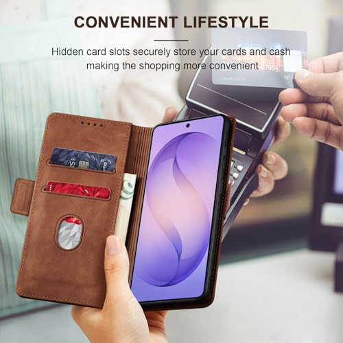Image of Jasonyu Flip Wallet Case for Samsung Galaxy S26 Ultra 5G,Leather Magnetic Folio Cover with Card Holder,Kickstand - TPU Shockproof Durable Protective Phone Case,Brown