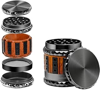 Herb Grinder, NAUDILIFE Pollen Grinder, 5 in 1 Aluminium Large Spice Mills with Catcher for Spice, Herbs, Manual Wooden Mill for Grinding Pepper, Red Berries