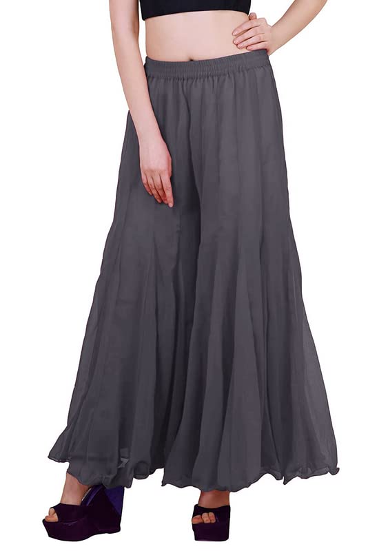 kvish Regular Loose Fit Solid Colour Georgette Flared Sharara Palazzo for Women (Grey-X-Large)-picture-23