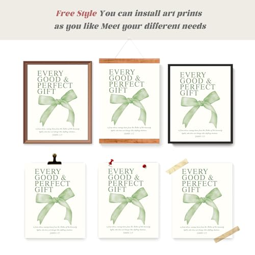Image of LARTSFRO Coquette Sage Green Bow Wall Art Decor Posters, Sage Green Bow Room Bedroom Bathroom Dorm Wall Art Decor Aesthetic for Teen Girls Gifts, Inspirational Bible Verses Bow Wall Decor, 10x8 Inch Set of 4 Pcs Bow Pictures (UNFRAMED)