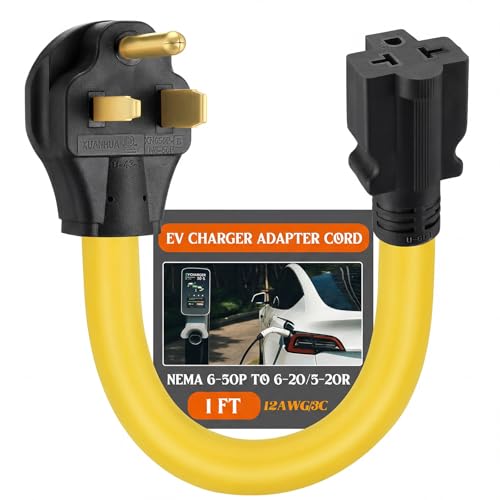 Tellegloww NEMA 6-50P to 6-20/15R or 5-20/15R Welder EV Adapter Cord 50 Amp 3 Prong 240V to 20/15 Amp 3 Prong 240V 6-20/15R or 5-20/15R T Blade for Welder EV Charger, 12 AWG, 1FT by Tellegloww - Used condition - US$19.10