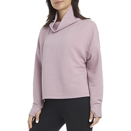 Danskin Women's Long Sleeve Ridge Cowl Neck Pullover, Mauve Shadow, Medium #TOP3