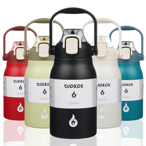 Image of BJPKPK 35oz Insulated Water Bottle with Straw Lid, Stainless Steel Bottle | One-Hand Straw Lid, BPA-Free Leakproof Large Water Bottle with Handle, Keeps Cold & Hot, Vacuum Insulation for Gym & Outdoor