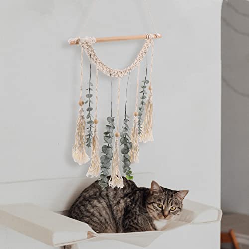 Tapiz de algodón para decoración de baño con eucalipto artificial y macramé 7