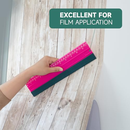 Image of FOSHIO Professional Squeegee for Vinyl, Decals, Sticker Paper, Wallpaper, Window Film, Craft, Suede Felt Squeegee Smoothing Tool with Ruler, Pink (10 inches)