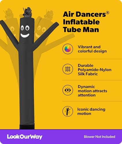 Image of LookOurWay Air Dancers Wacky Waving Inflatable Tube Man Attachment - 7 Feet Tall Advertising Air Dancer Waving Man Inflatable Tube Guy - Blower Not Included - Black