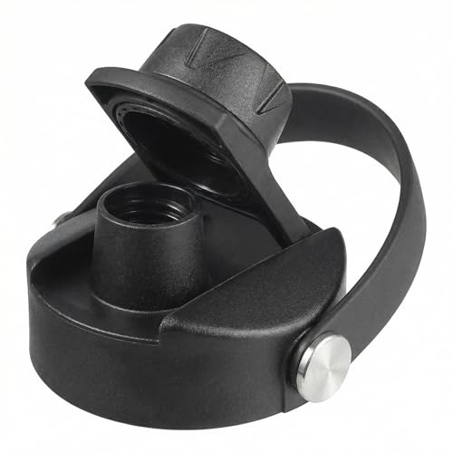 Lid for Hydroflask 32 40 64 oz Wide Mouth | Replacement Chug Cap with Flex Handle Compatible with Hydro Flask 12 16 20 Ounce Kids Bottle | BPA Free Dishwasher Safe Top Water Bottle Accessories | Black