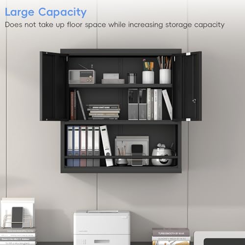 Image of Metal Garage Cabinets, Lockable Storage Cabinet, Metal Cabinet with Open Storage, Upper Tool Cabinet for Basement, Wall Mounted Cabinets for Shop