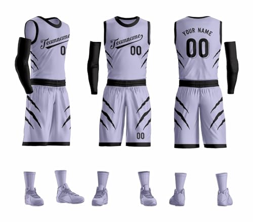 Custom Basketball Jerseys Shorts Set Personalised Team Uniforms for Mens/Women/Youth (Grey-Black)