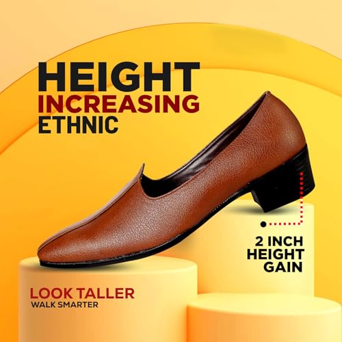 Men's 2 Inch Heel Height Increasing Traditional Slip-on Punjabi Jutti, Nagra - Image 3