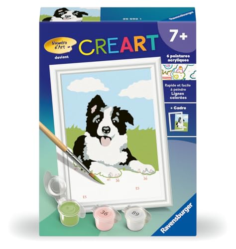 Ravensburger - CreArt Kids 8x12 cm - Numéro d'art - Border Collie - Kit de Peinture par numéros - Dès 7 Ans - 25593