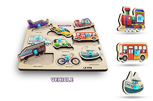 Image of Lefan Wooden Puzzles Wooden Transport Puzzle for Kids Educational Vehicle Matching Puzzle Bright Colors, Montessori-Inspired Learning Toy for Toddlers (Transport Wooden Big)