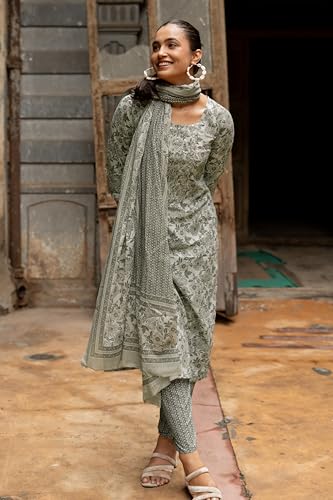 Image of MIRCHI FASHION Pure Cotton Floral Kurta Set for Women with Dupatta & Pant | 3 Piece Straight Fit Ethnic Outfit | Breathable Summer Salwar Suit