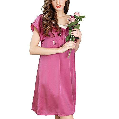 Valin V2107 - Camisa de noche de seda para mujer, bordado, manga corta morado Talla única