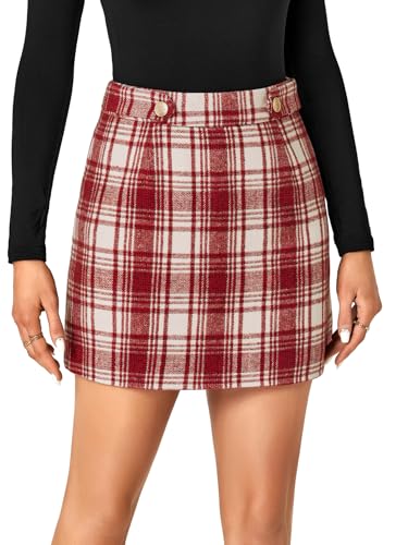 Vrtige Women's Plaid Skirt Casual High Waist Zipper Pencil Bodycon Mini Skirt4