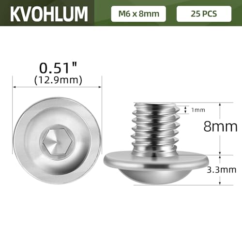 Image of M6-1.0 x 8mm 25 PCS Flanged Button Head Socket Cap Bolts Screws, Stainless Steel 304, Allen Socket Drive, Screwdriver Bit Included, Bright Finish, Fully Machine Thread