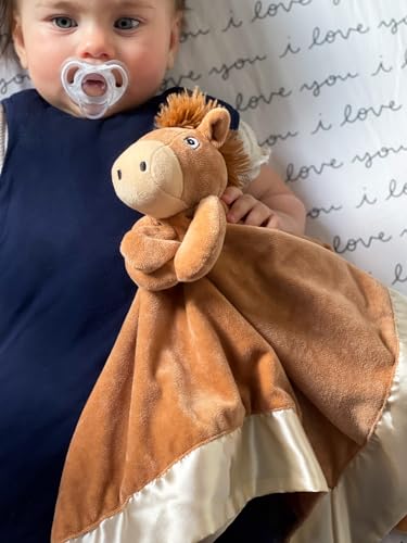 Image of Horse Lovey Blanket for Baby | Large 20 inch x 20 inch Baby Lovey Unisex | Cute Horse Security Blanket for Babies and Toddlers