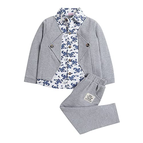 Hopscotch Boys Cotton and Spandex Floral Print Shirt and Pant Set in Multi Color For Ages 2-3 Years (SN-2620687)