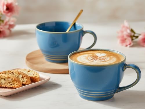 Image of Bodhi House Large Ceramic Coffee Mug | Microwave & Dishwasher Safe | Bone-Ash Free Cappuccino Mug | Multipurpose Foodgrade Latte Coffee Mug Ideal for Daily Use & Gifting (Pack of 2, 500ml | Mid Blue)