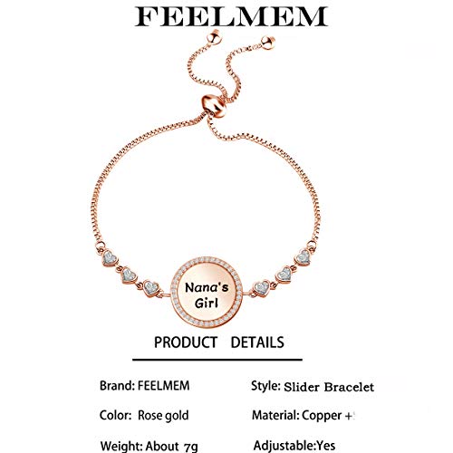 FEELMEM Nana's Girl Granddaughter Slider Bracelet Gift for Granddaughter from Nana Granddaughter Birthday Graduation Gift(RG) - Image 3