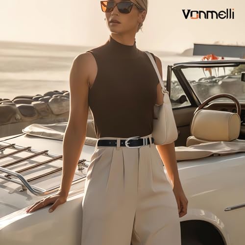 VONMELLI Women's Leather Belts For Jeans Dresses Pants Fashion Ladies Waist Belt with Gold Buckle2